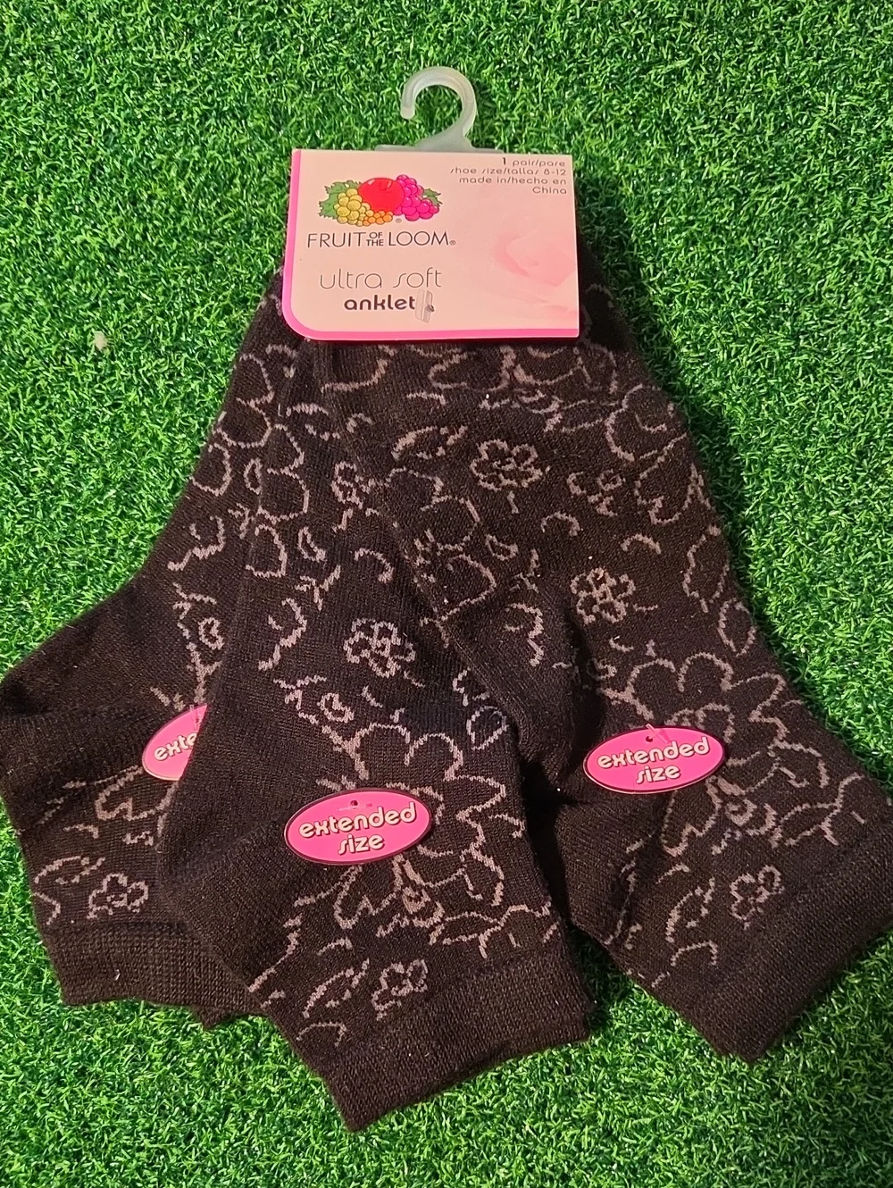 Fruit of the Loom Black Floral Ankle Socks - 3 Pack